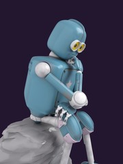 Naklejka premium retro robot thinks sitting on the stone, artificial intelligence, ai