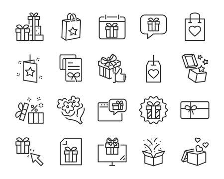 set of christmas and happy new year gift icons