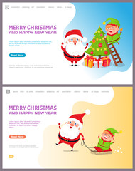 Greeting Major Card with Christmas Tree and Santa