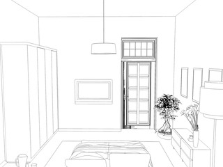 interior contour visualization, 3D illustration, sketch, outline