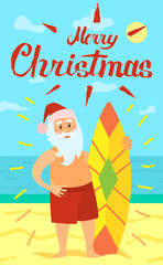 Merry Christmas, Santa Claus and Surfing Board