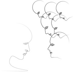 Persons in line. Condemning society. Under the scrutiny of the crowd. All around learning.