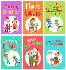 Fototapeta premium New Year Holidays Merry Christmas Postcards Set