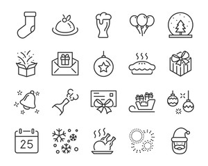 set of chistmas line icons, such as box, gift, winter