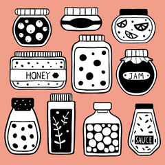 Set of doodle  jars on pink