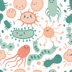 Cute Germ Characters seamless pattern