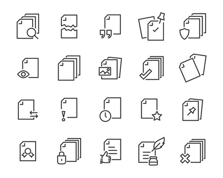 set of document icons, such as files, checkmark, find, search, paper