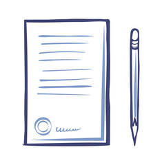 Contract Paper Icon, Sharp Pencil Isolated Vector