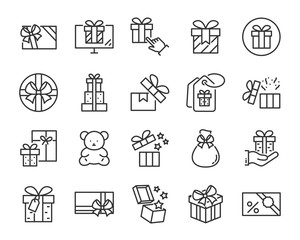 set of christmas and happy new year gift icons