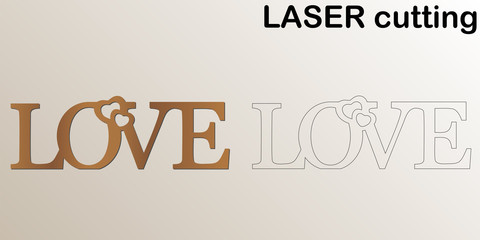 Cut laser letters for interior. Sign 'Love' for laser cutting. Template laser cutting machine for wood and metal. The perfect gift for St. Valentine's Day or Wedding day.