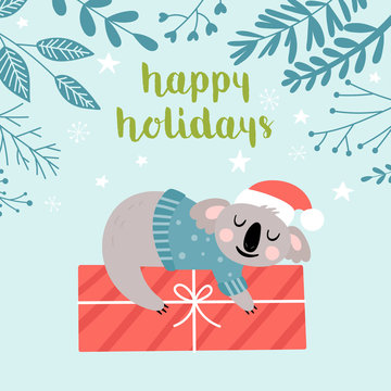 Cute Koala Character Christmas Card