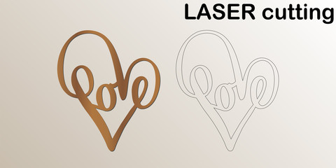 Cut laser letters for interior. Heart shaped with sign 'Love' for laser cutting. Template laser cutting machine for wood and metal. The perfect gift for St. Valentine's Day or Wedding day.