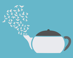 Teapot with birds flying out