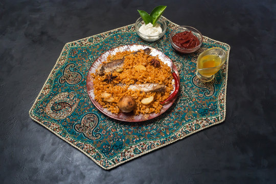 Yemeni Style Siadeah - fish Kabsa. Mixed rice dishes that originates in Yemen. Middle eastern food.
