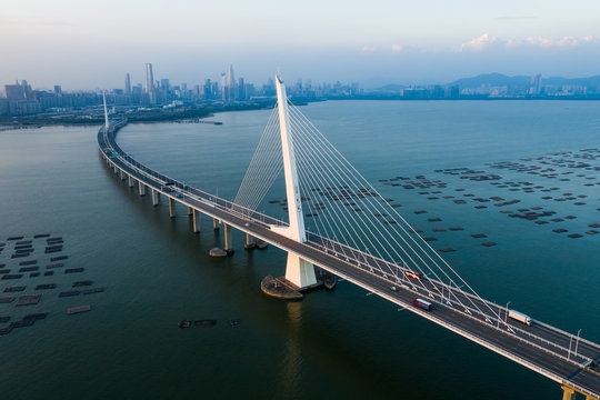 Shenzhen Bay Bridge with blue sky