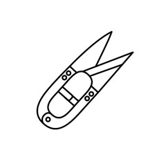 Thread cutters, snips or clippers. Sewing scissors. Line vector icon