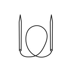 Black & white illustration of knitting circular needle. Vector line icon. Isolated object