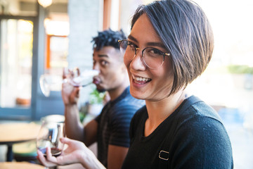 young couple in a cafe