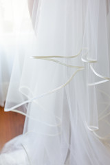 detail of a veil fabric of a wedding dress