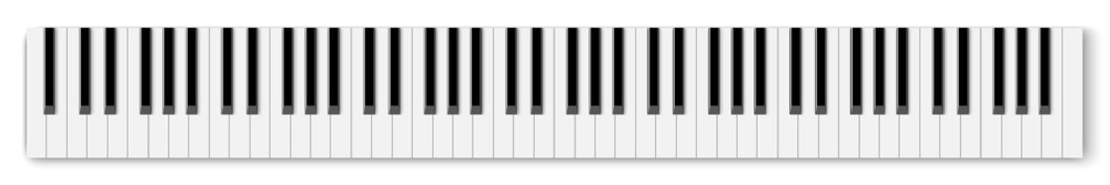 Top view of realistic shaded monochrome piano keyboard.