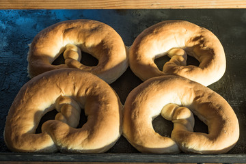 Freshly baked traditional German pretzels 