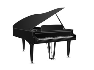 Beautiful realistic detailed grand piano vector in black color with white outlines.