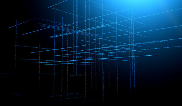 Abstract blue toned background element on black. Composition of grids and matrix patterns. Detailed fractal graphics. Information technology concept.