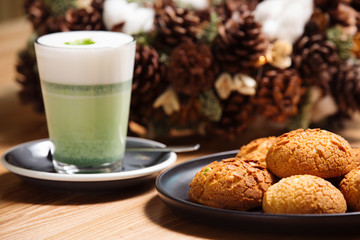 Healthy biscuit with matcha latte