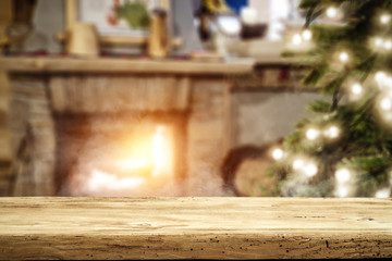 Table background and fireplace 