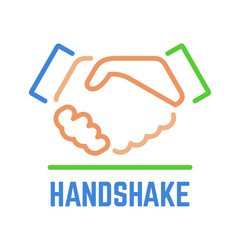 Vector color handshake or partnership contact and friendship meeting outline icon of two greeting hands for business contract and office agreement.