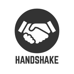 Vector handshake or partnership deal and friendship trust icon in circle of two shaking hands for business agreement and office contract.