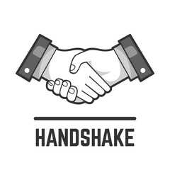  Vector handshake or partnership and business agreement flat grey isolated drawing icon of two shake hand for people friendship and relationship illustration.