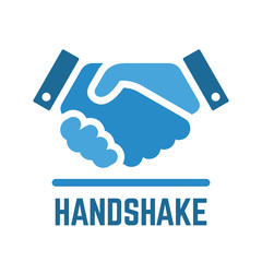  Vector handshake or partnership deal and business contract simple flat blue isolated icon of two shake hands for agreement or relationship and friendship illustration.