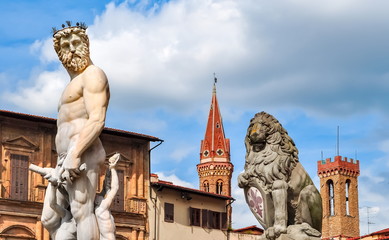 Fototapeta na wymiar Neptune statue on Signoria square, Florence, Italy