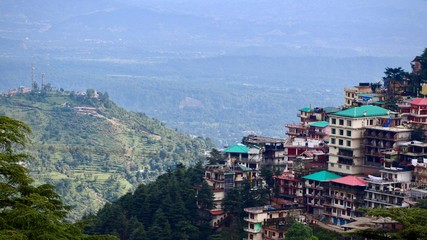 View of Kangra Valley and Mountain Homes from Upper Dharamshala on a Sunny Summer Day