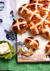 apple and cinnamon hot cross buns..traditional easter pastries.