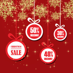 Fototapeta premium Merry Christmas and Happy New Year card and sale discount with beautiful snowflakes. Vector background.