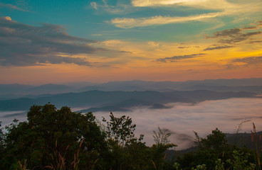 Sunrise and mountain mist at doi samer dao Sri Nan National Park thailand 