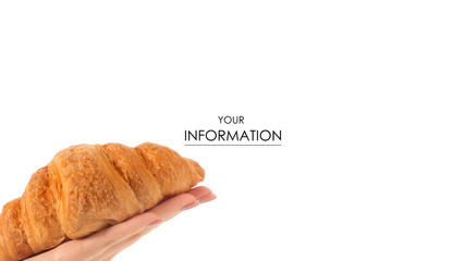 Croissant food sweetness in hand pattern on white background isolation