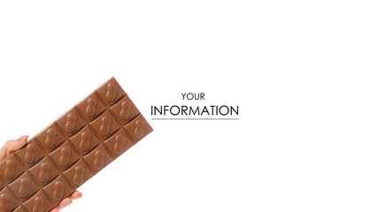Chocolate with caramel and nuts in hand pattern on a white background isolation