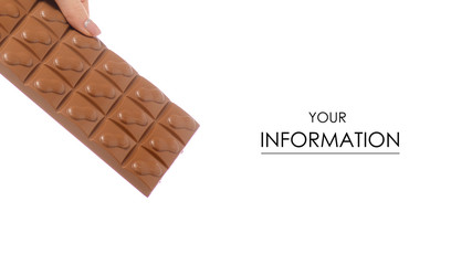 Chocolate with caramel and nuts in hand pattern on a white background isolation