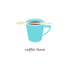 Coffee cup and spoon. Vector illustration.