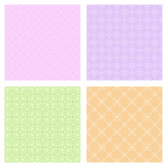 Set of seamless geometric patterns. Various color lines on light backgrounds. 