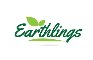green leaf Earthlings hand written word text for typography logo design