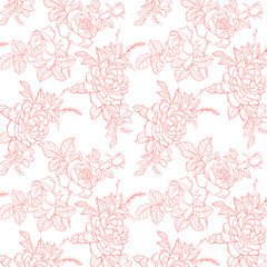  Pattern of red roses with leaves