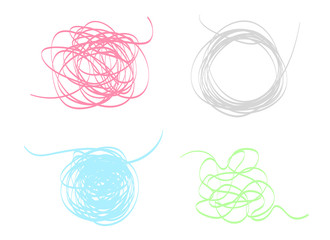 Set of colored elements on isolated background. Collection of tangled shapes on white. Hand drawn abstract sketches