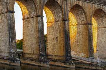 Bridge.Banks of the Mayenne river, City of Laval, Mayenne, Pays de Loire, France. August 5, 2018