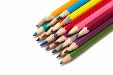 children color pencils on a white background