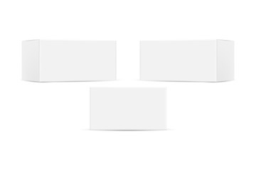White blank cardboard package boxes mockup isolated on white background. Vector illustration.