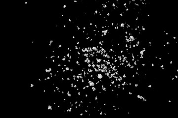 Crumbled styrofoam isolated on black background, top view, clipping path